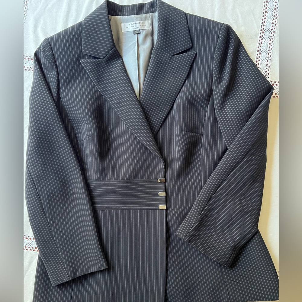 Striped black and white blazer.